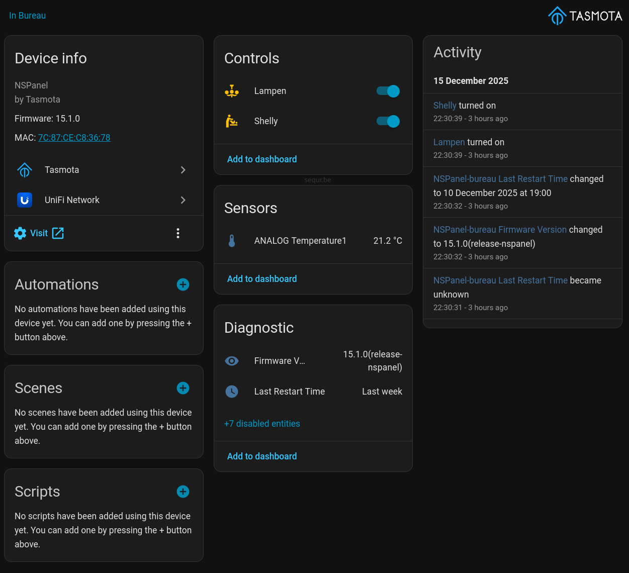 NSPanel Tasmota integration in Home Assistant