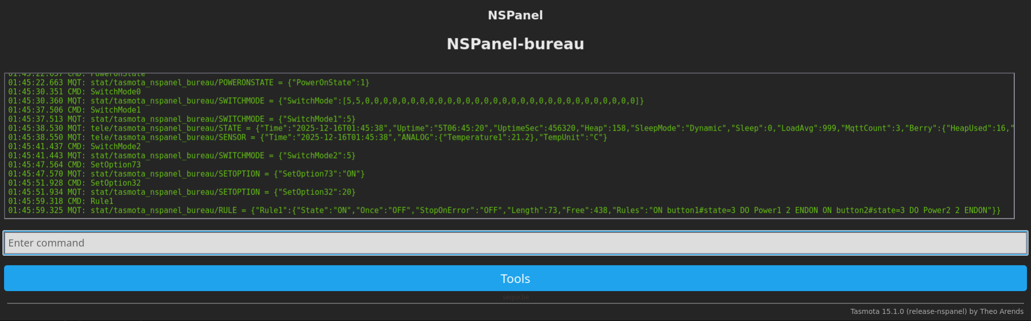 Console of the NSPanel